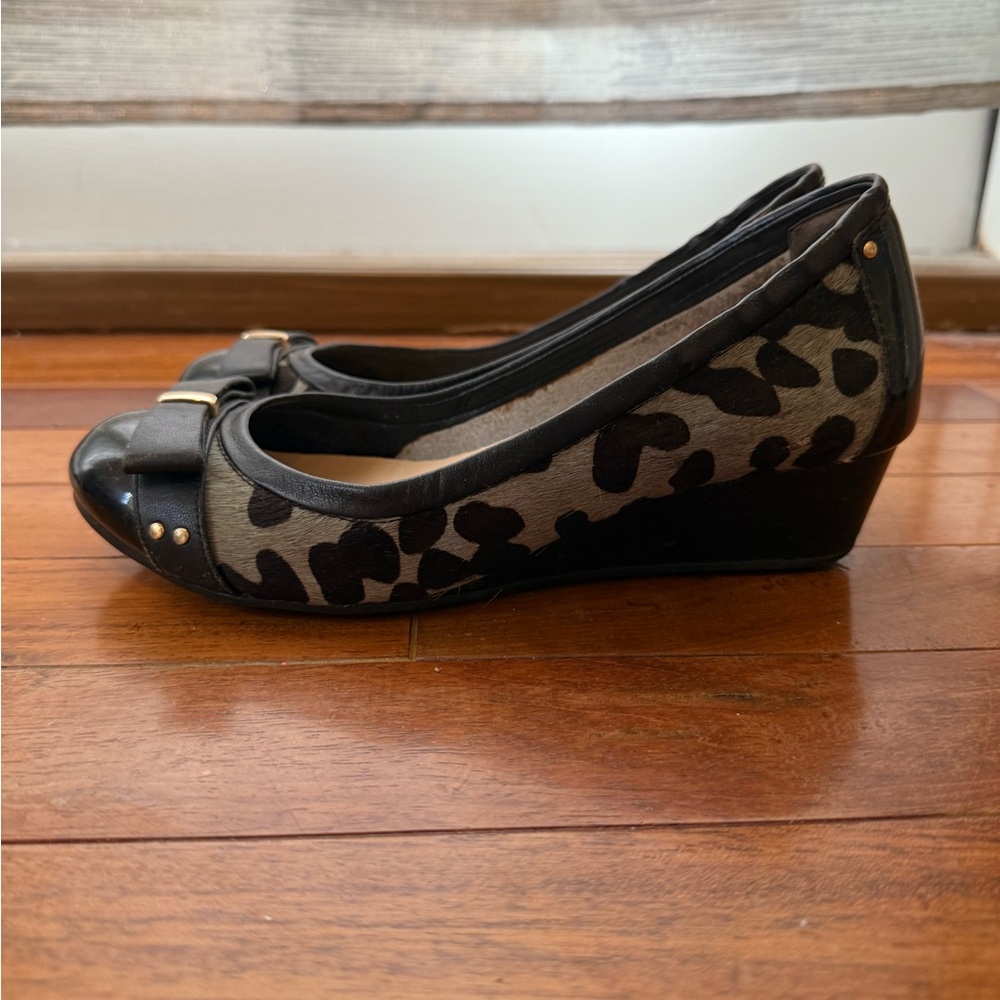 Cole Haan Black and Brown Leopard Wedges